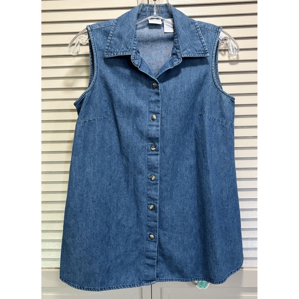 Induetime Maternity Denim Button Up Sleeveless Collar Shirt Size 8
